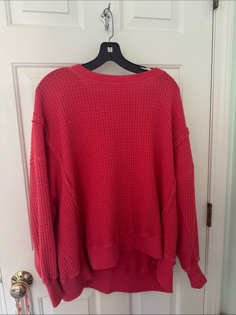 aerie Coral Waffle-Knit Crewneck Sweater